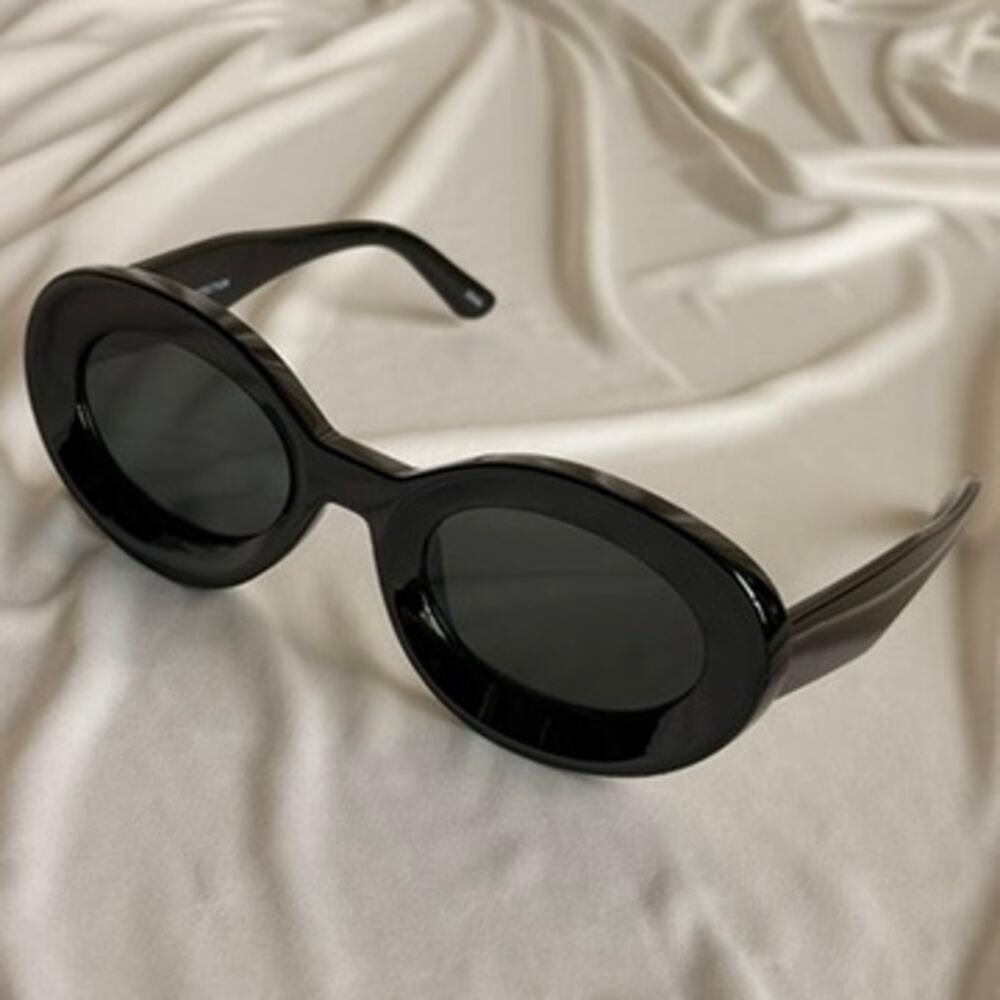 Chunky Oval Sunglasses - Black Frame & Lenses, UV400 - Picture 2 of 8